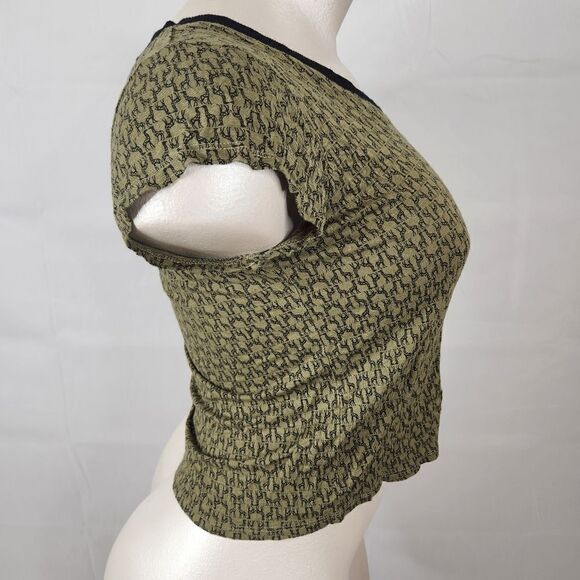 3/$25 Xhilaration Green Giraffe V-Neck Short Sleeve Back Zip Top Sz XL - Picture 5 of 6